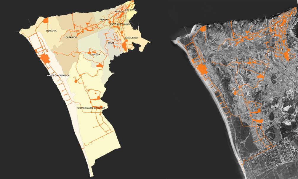 Área de Estudo do Plano Municipal de Promoção de Acessibilidade do Concelho de Almada.