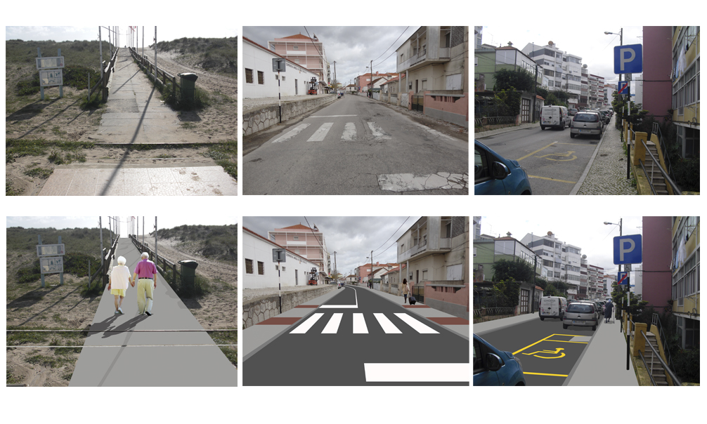 Imagens do existente e fotomontagens do proposto.