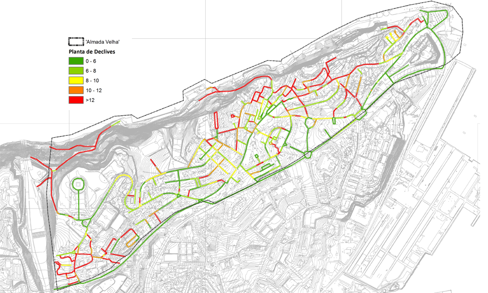 Mapa de Declives de Almada Velha.